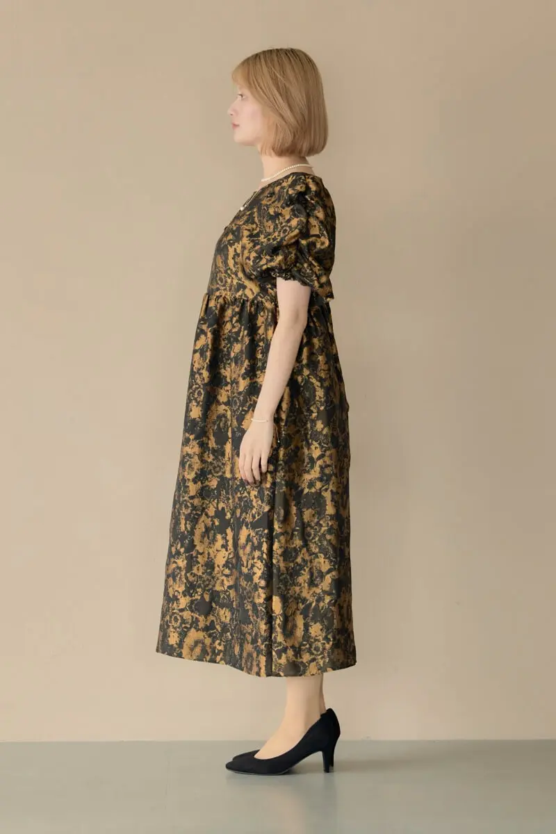 【値下げ中‼️23日まで】ANDRESD バブルスリーブジャガードドレス セール】バブルスリーブジャガードドレス / bubble sleeve jacquard