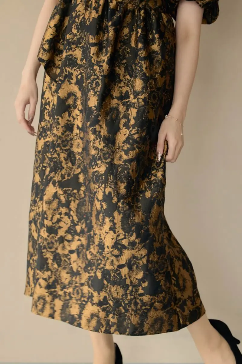 ブロンズのバブルスリーブジャガードドレス | ANDRESD | L～マタニティ