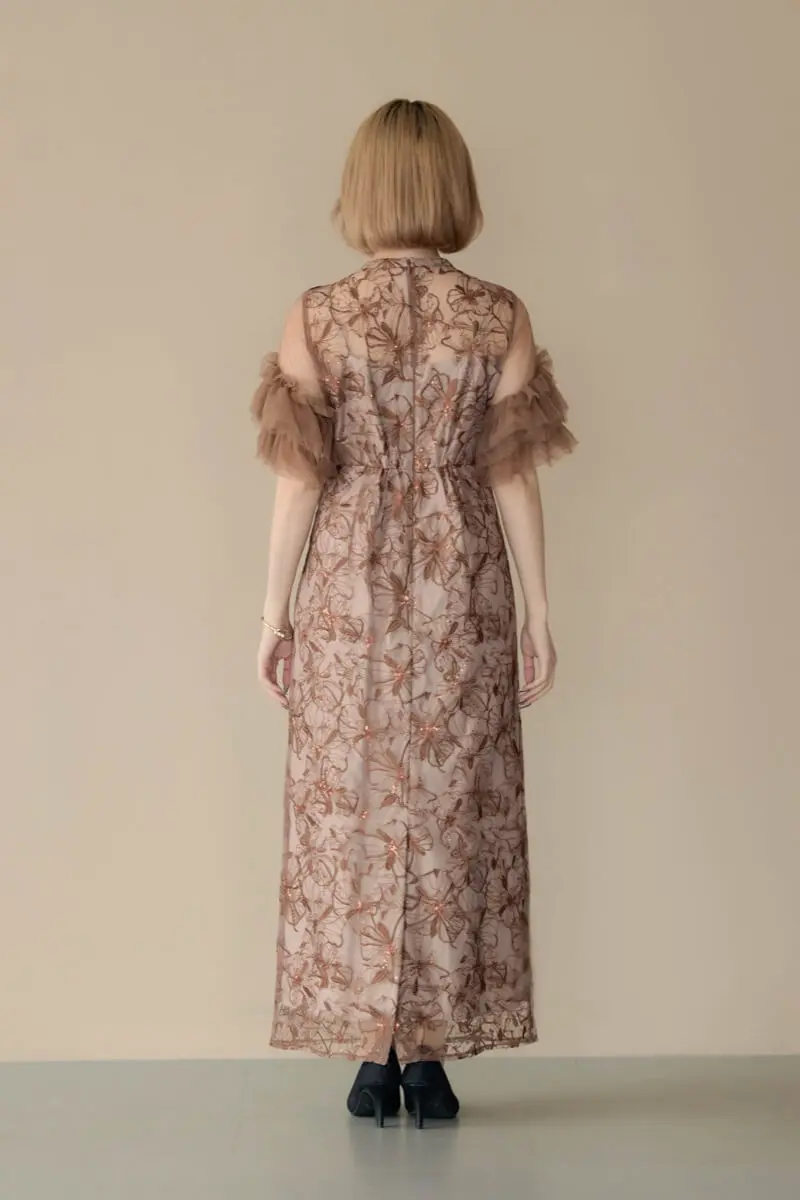 ブラウンのスパンコール刺繍レースドレス | ANDRESD | S | 結婚式