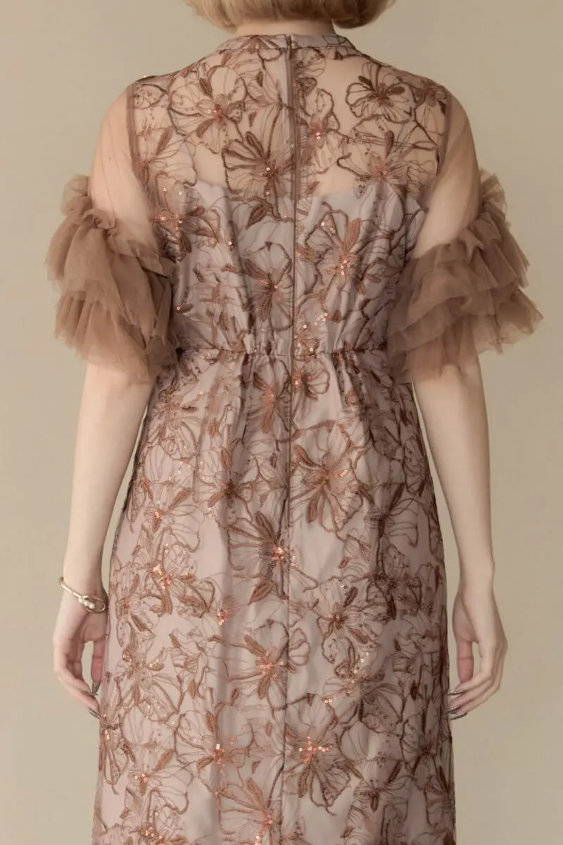 ブラウンのスパンコール刺繍レースドレス | ANDRESD | S | 結婚式