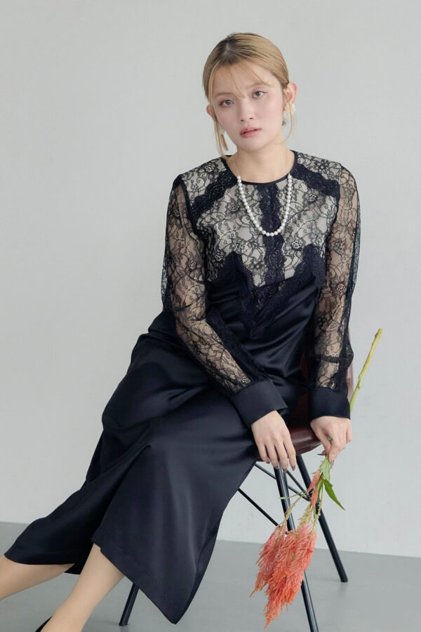 ブラックのフロントデザインレースドレス | Callarus | M | A-3047