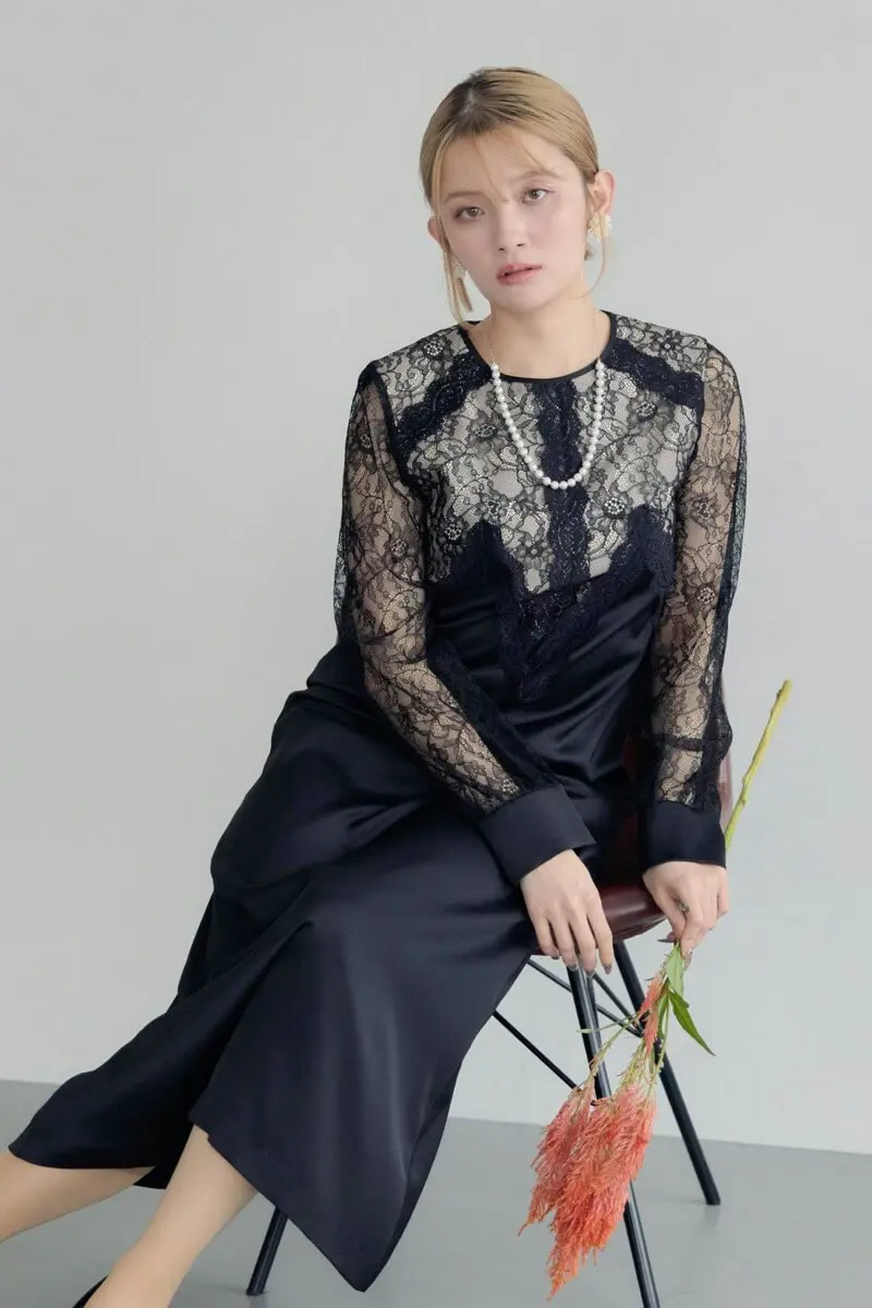 ブラックのフロントデザインレースドレス | Callarus | M | 結婚式