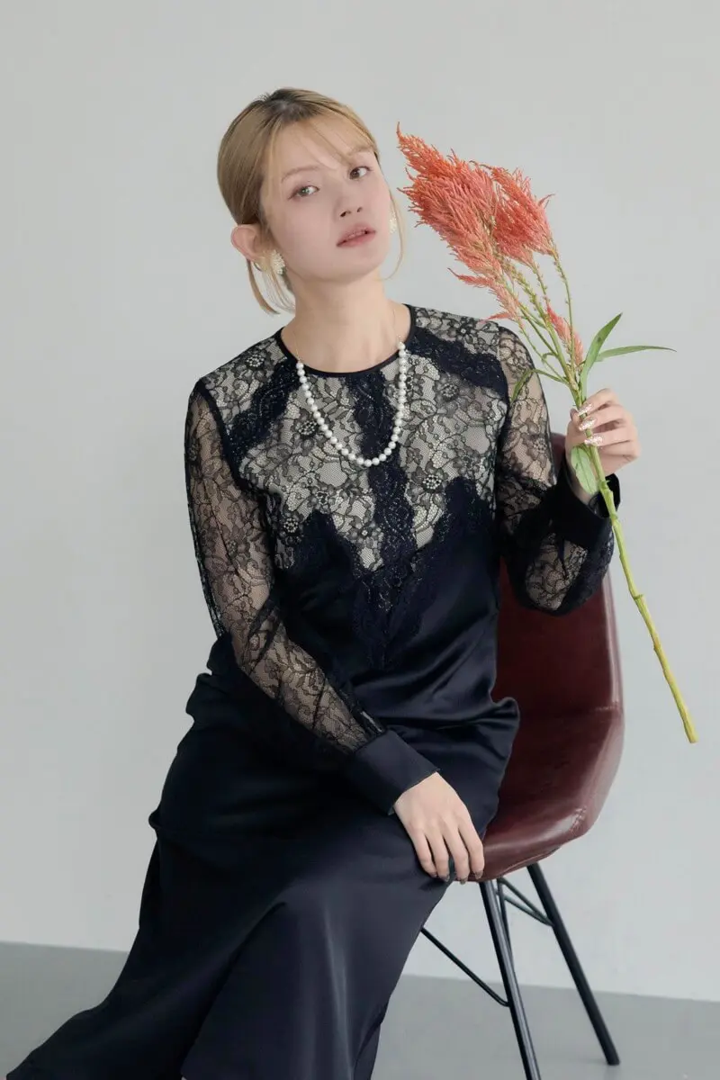 ブラックのフロントデザインレースドレス | Callarus | M | 結婚式