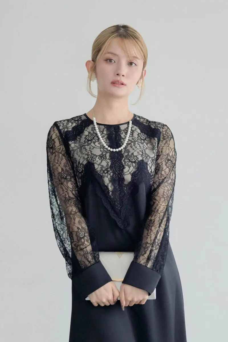 ブラックのフロントデザインレースドレス | Callarus | M | 結婚式
