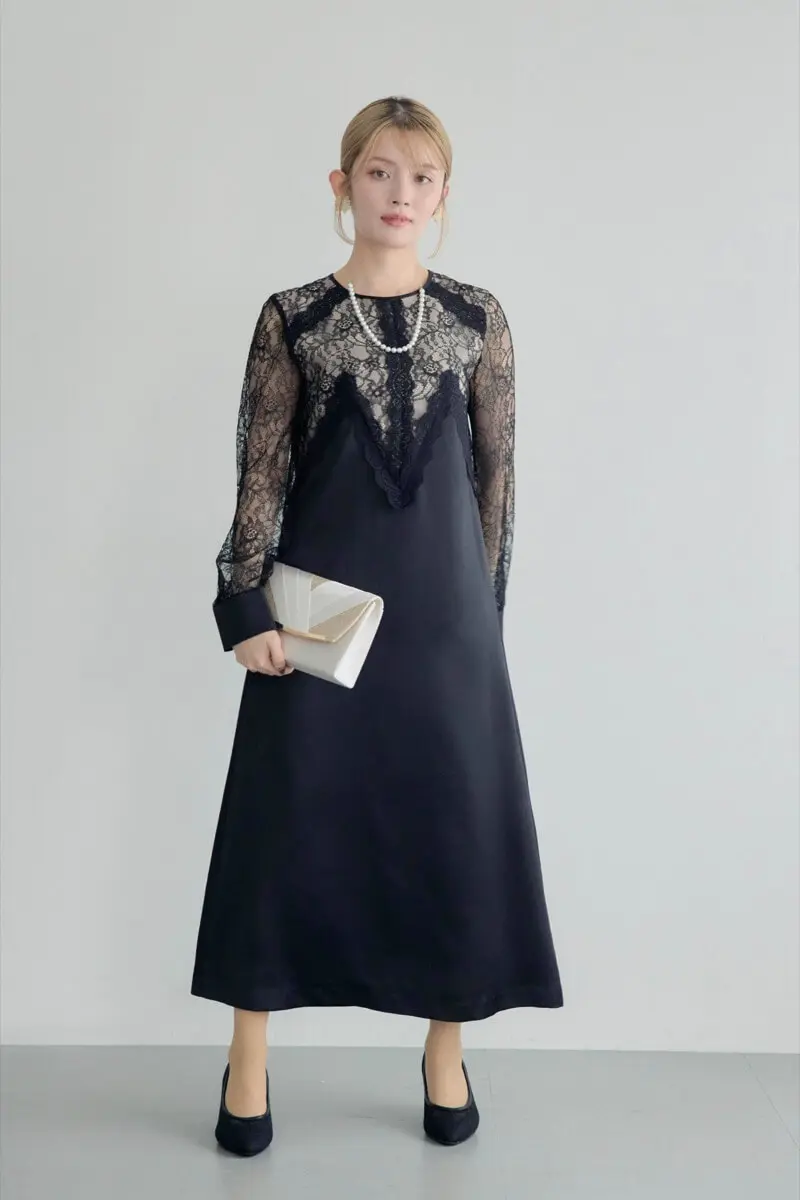 ブラックのフロントデザインレースドレス | Callarus | M | 結婚式