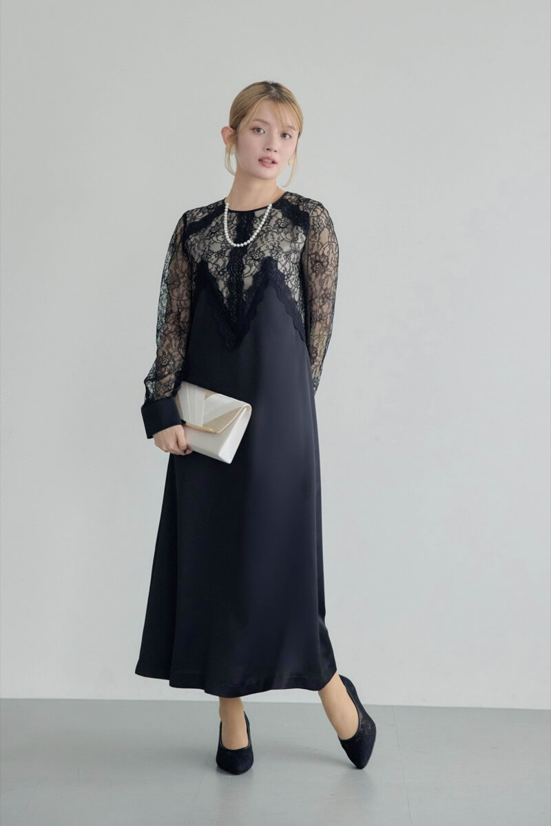 ブラックのフロントデザインレースドレスの商品画像2