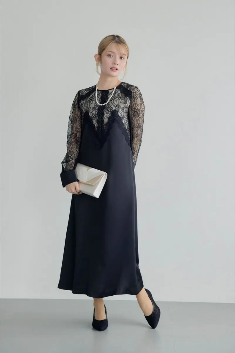 ブラックのフロントデザインレースドレス | Callarus | M | 結婚式