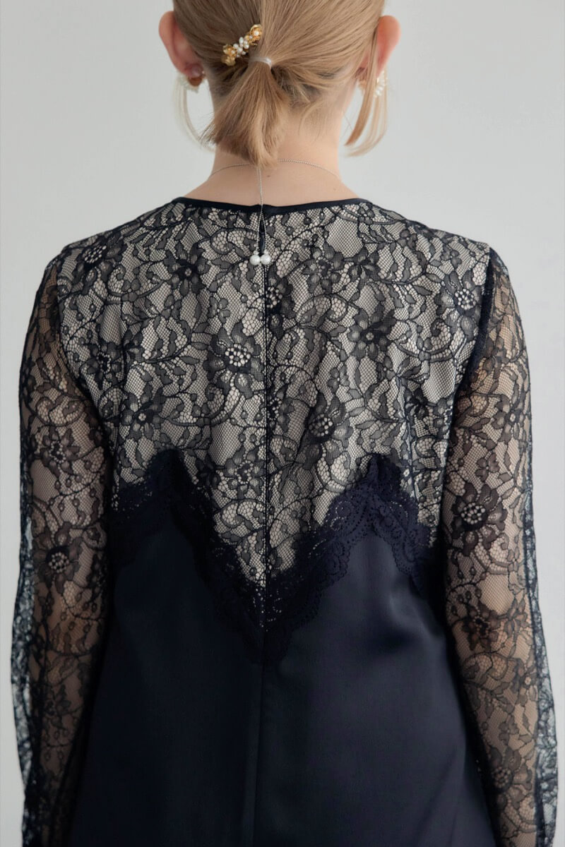 ブラックのフロントデザインレースドレスの商品画像6