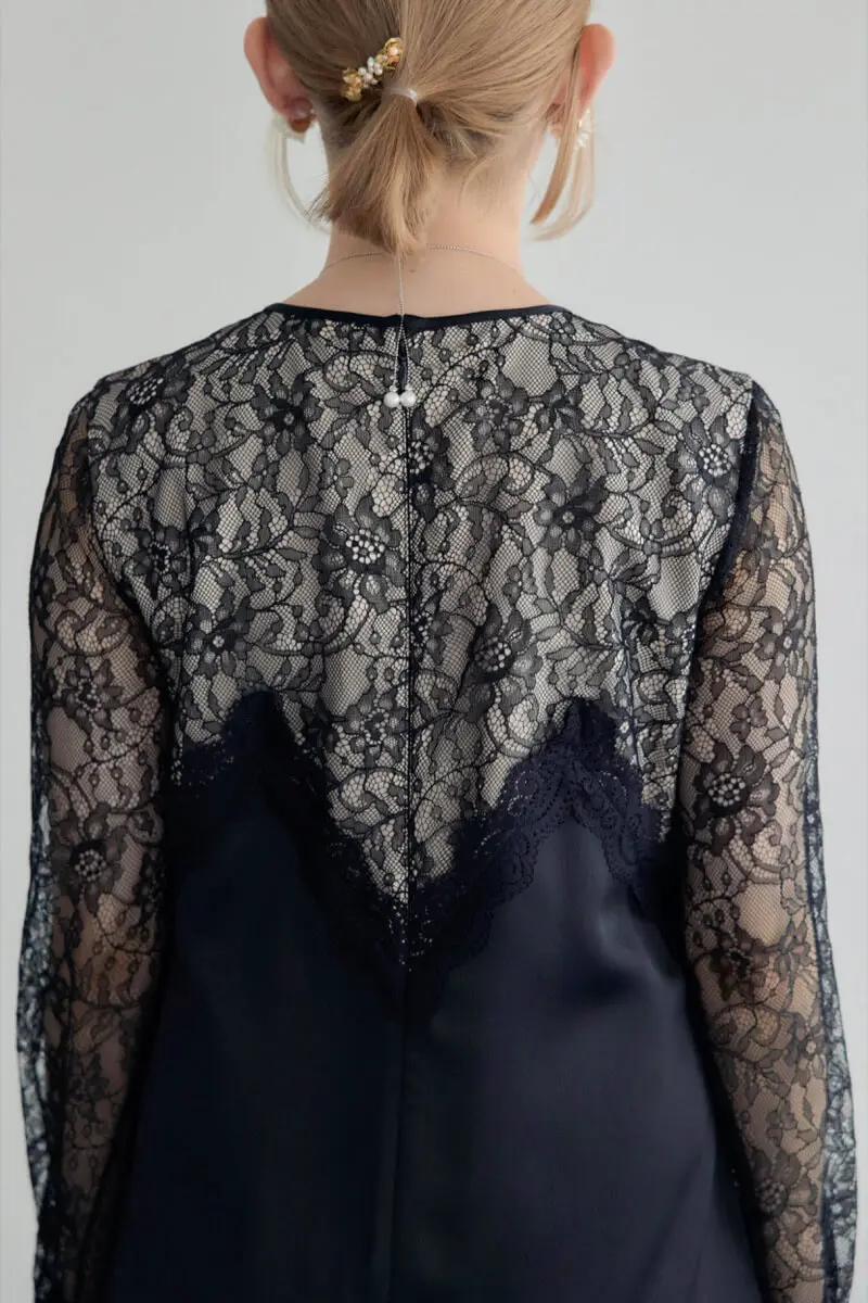 ブラックのフロントデザインレースドレス | Callarus | M | 結婚式