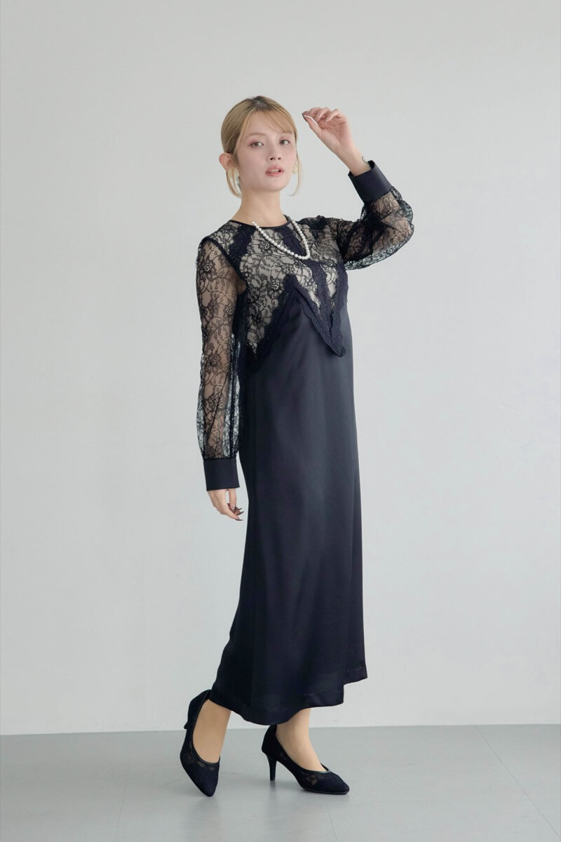 ブラックのフロントデザインレースドレスの商品画像8