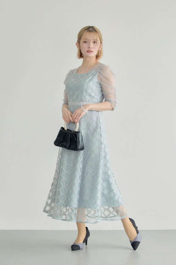 グレーのダイヤフラワーレースドレス | Dorry doll | M | A-3049