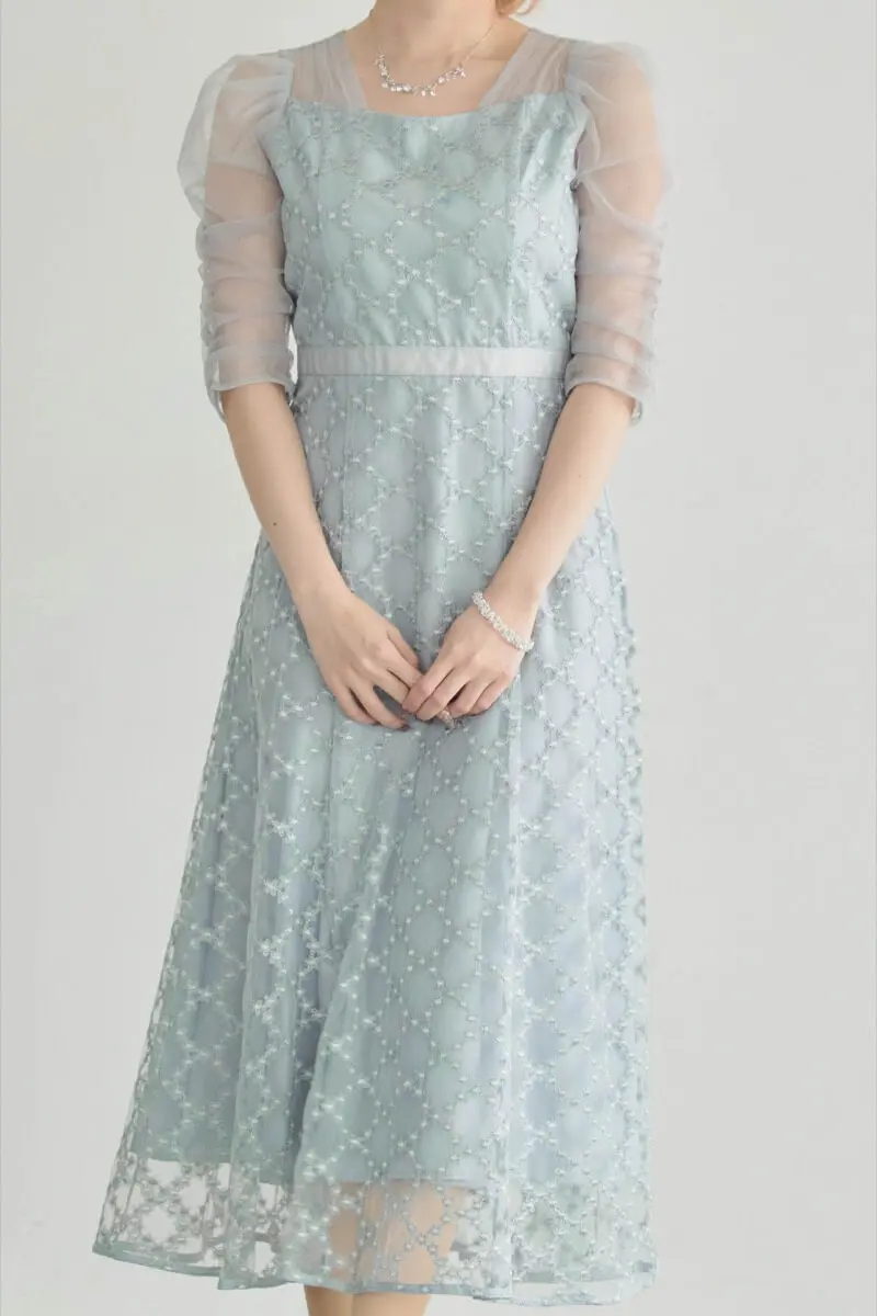 グレーのダイヤフラワーレースドレス | Dorry doll | M | 結婚式