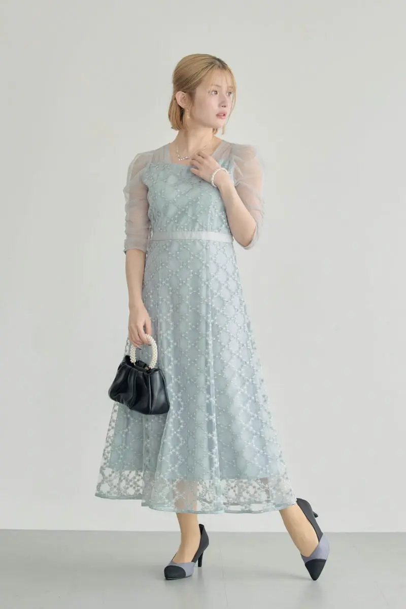 グレーのダイヤフラワーレースドレス | Dorry doll | M | 結婚式