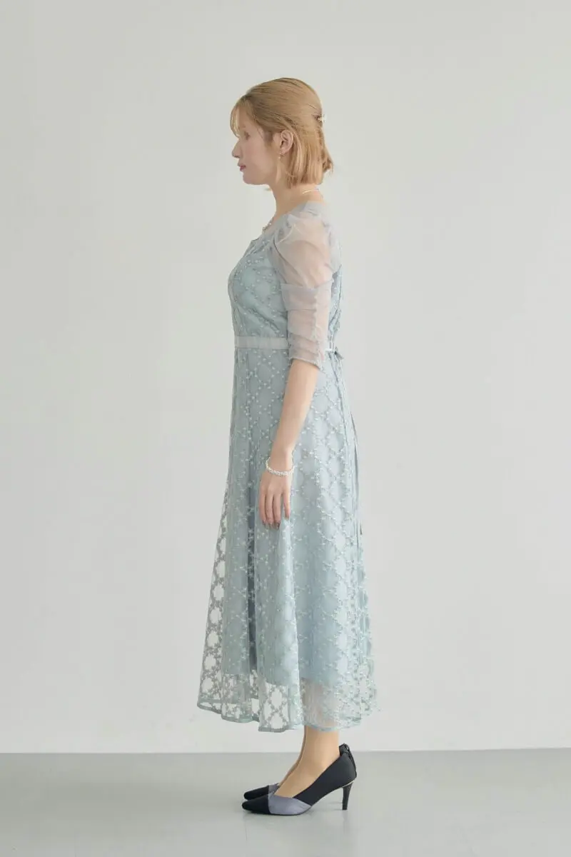 グレーのダイヤフラワーレースドレス | Dorry doll | M | 結婚式