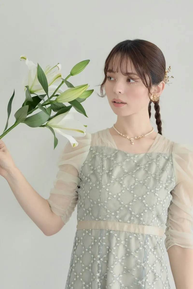 グリーンのダイヤフラワーレースドレス | Dorry doll | M | 結婚式