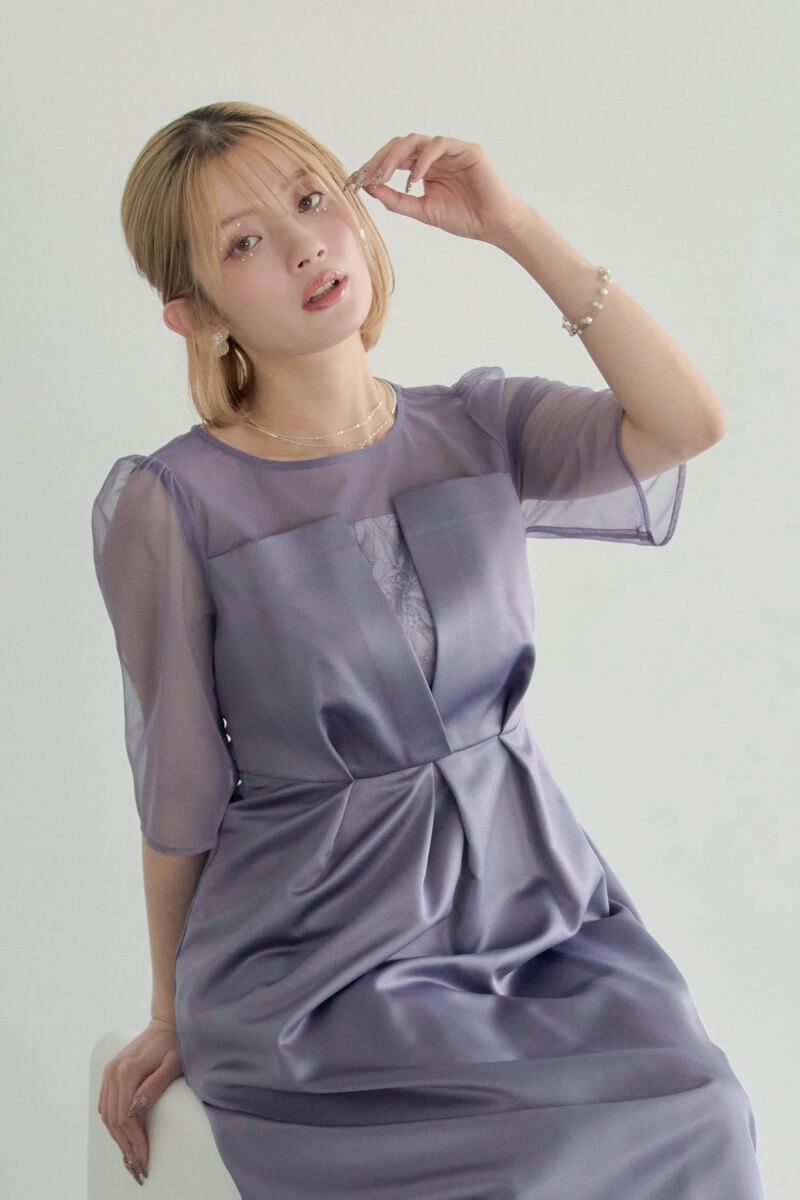 ブルーのシアーチュールビスチェドレスの商品画像9