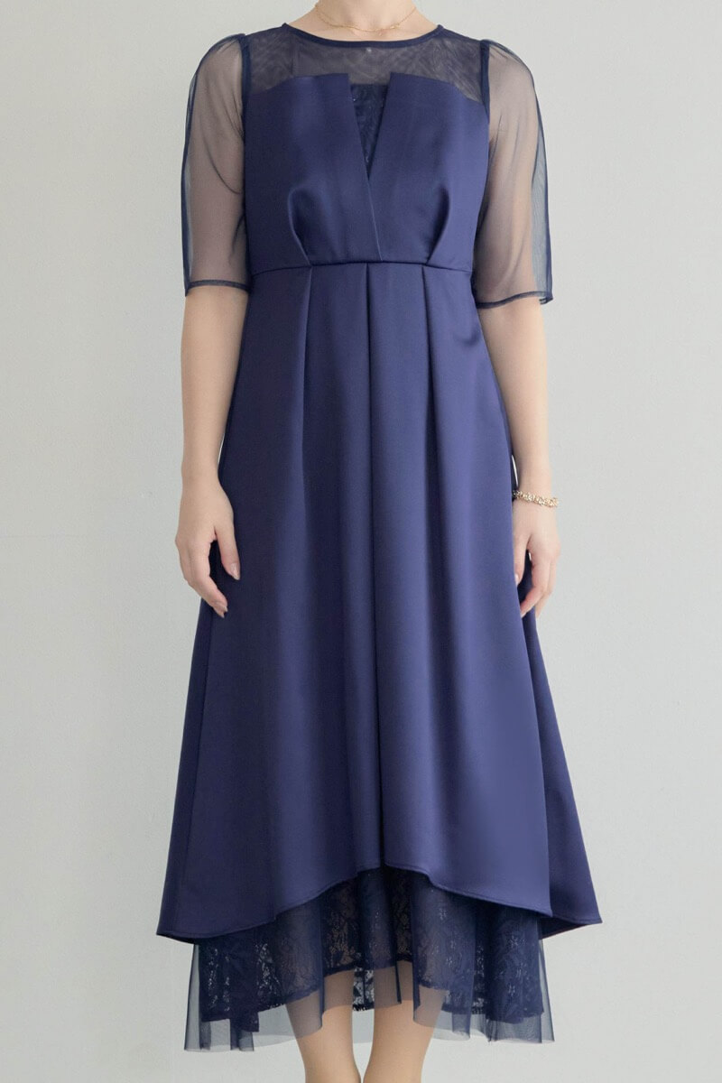 ネイビーのシアーチュールビスチェドレスの商品画像10