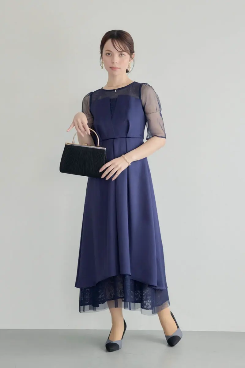 ネイビーのシアーチュールビスチェドレス | Dorry doll | M | 結婚式