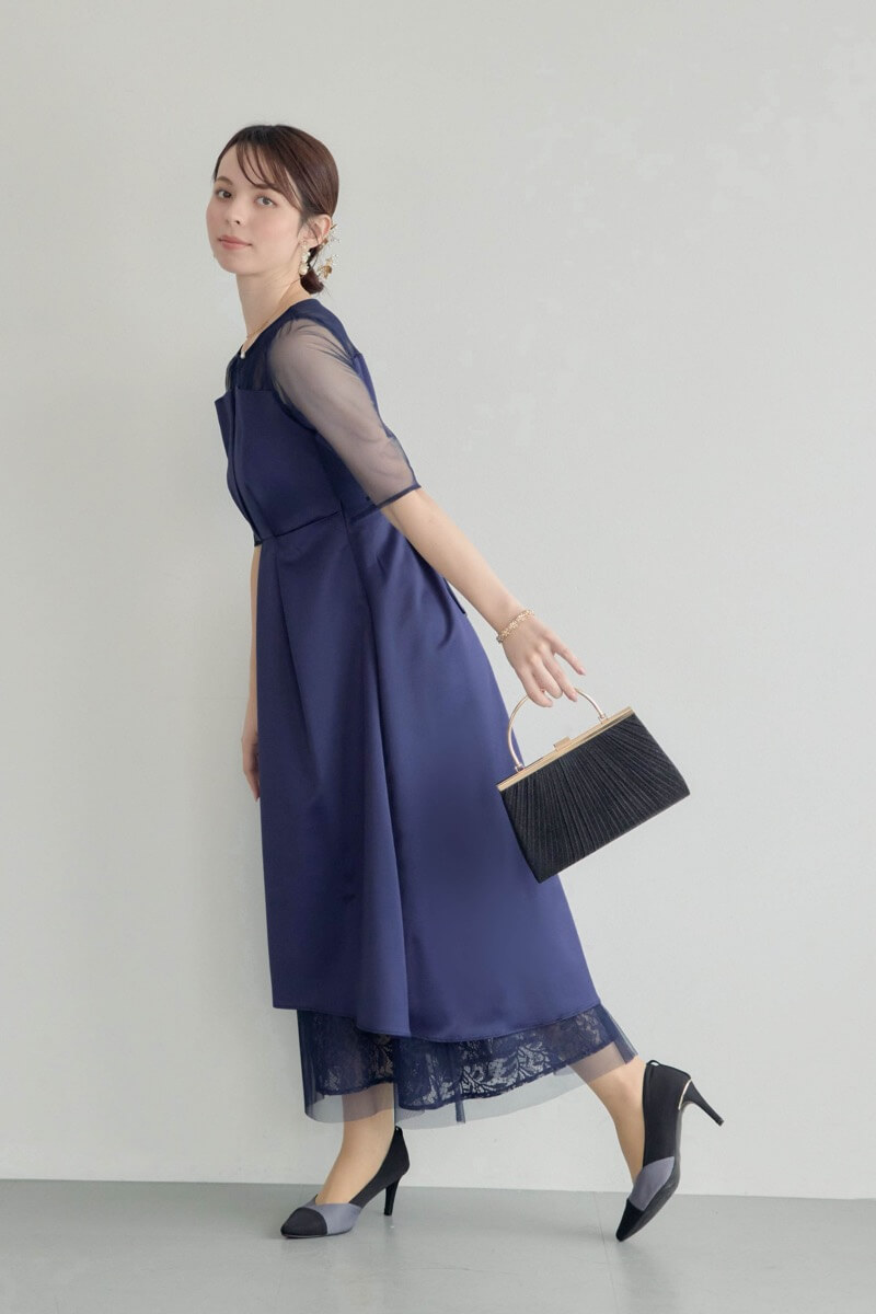 ネイビーのシアーチュールビスチェドレスの商品画像14