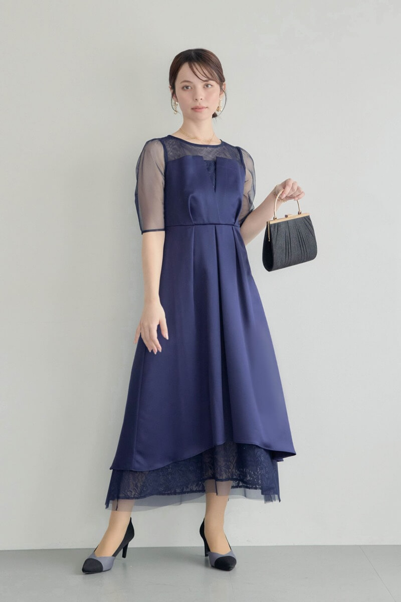 ネイビーのシアーチュールビスチェドレスの商品画像2