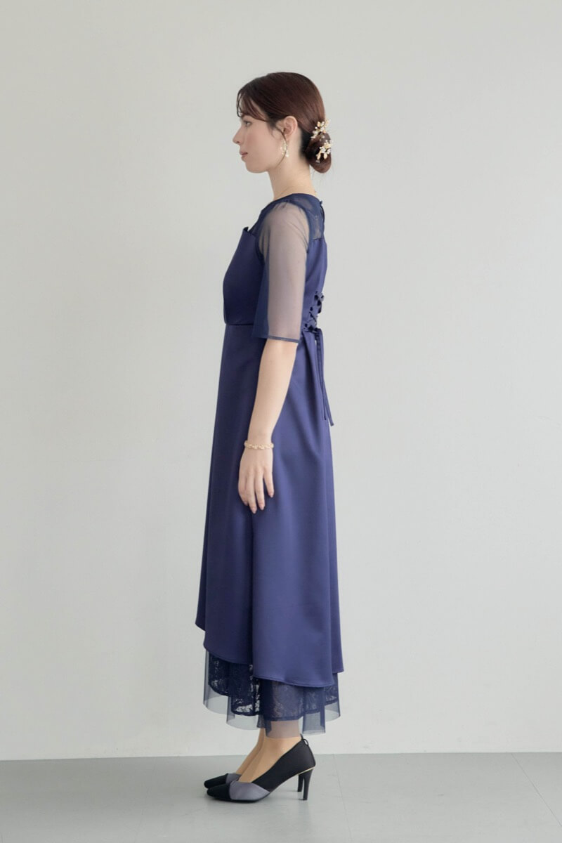 ネイビーのシアーチュールビスチェドレスの商品画像3