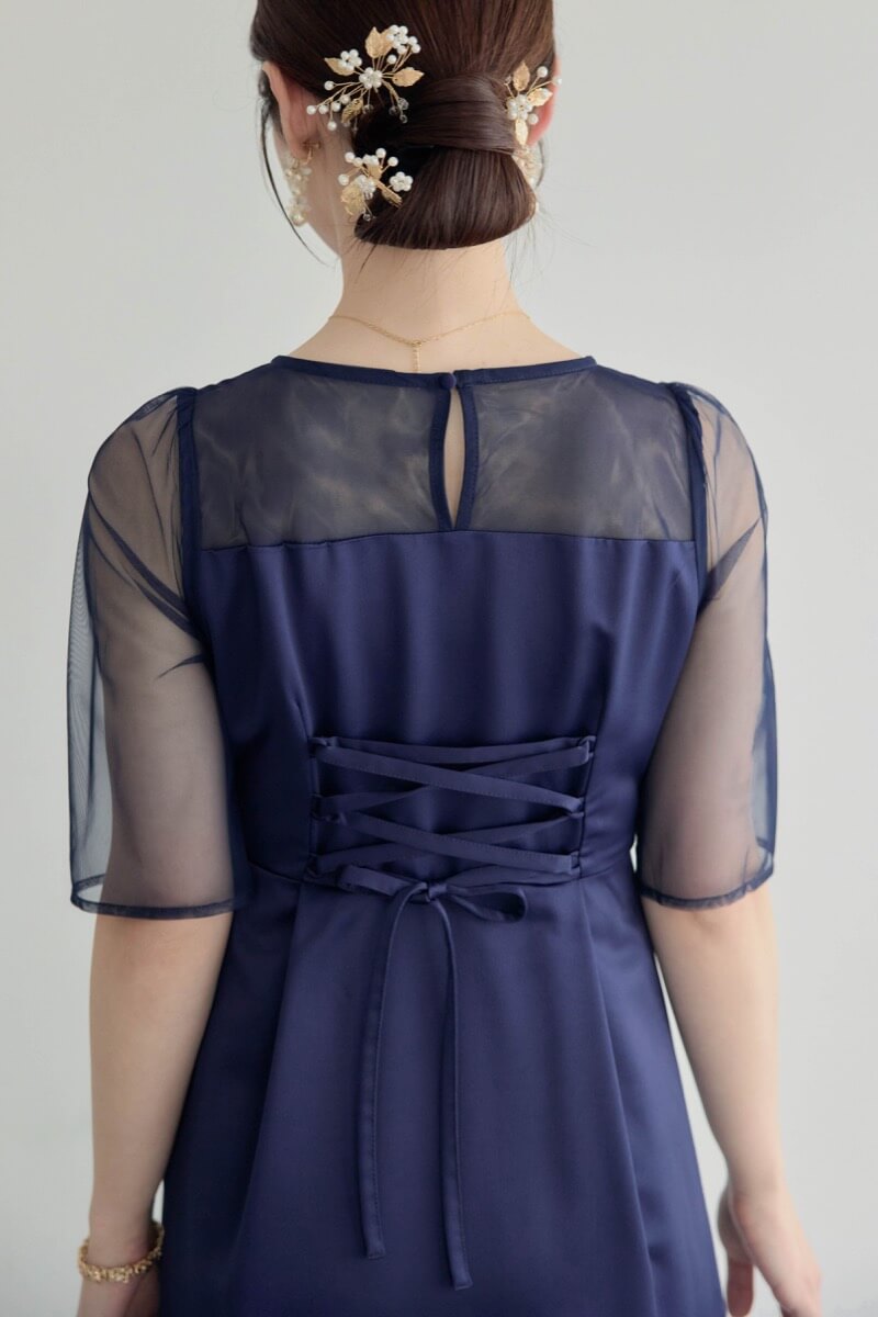 ネイビーのシアーチュールビスチェドレスの商品画像6