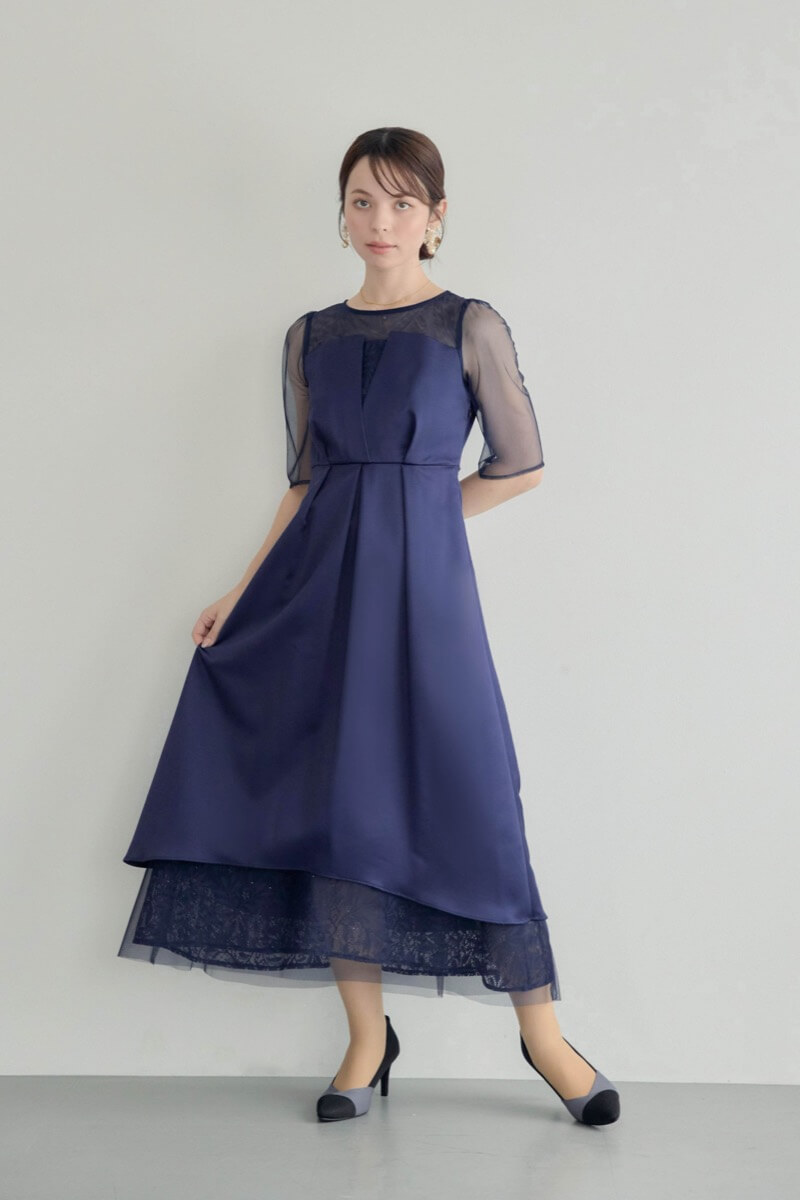 ネイビーのシアーチュールビスチェドレスの商品画像8
