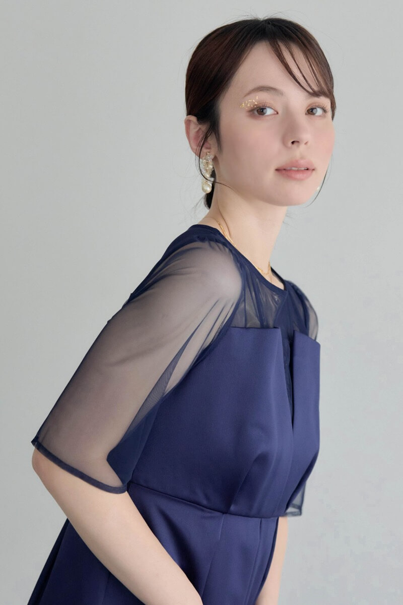 ネイビーのシアーチュールビスチェドレスの商品画像9