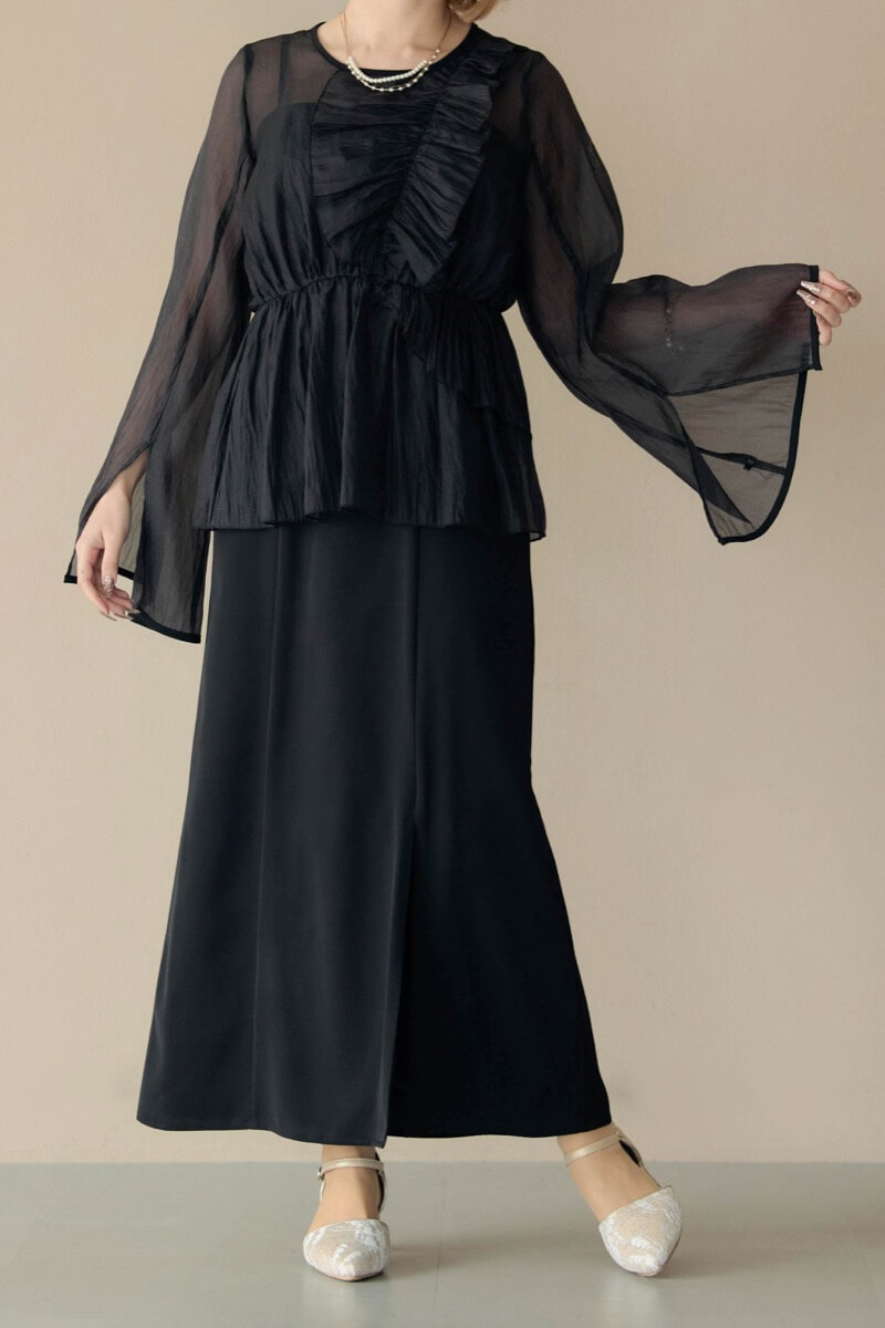 ブラックのフリルトップス付きドレスの商品画像12