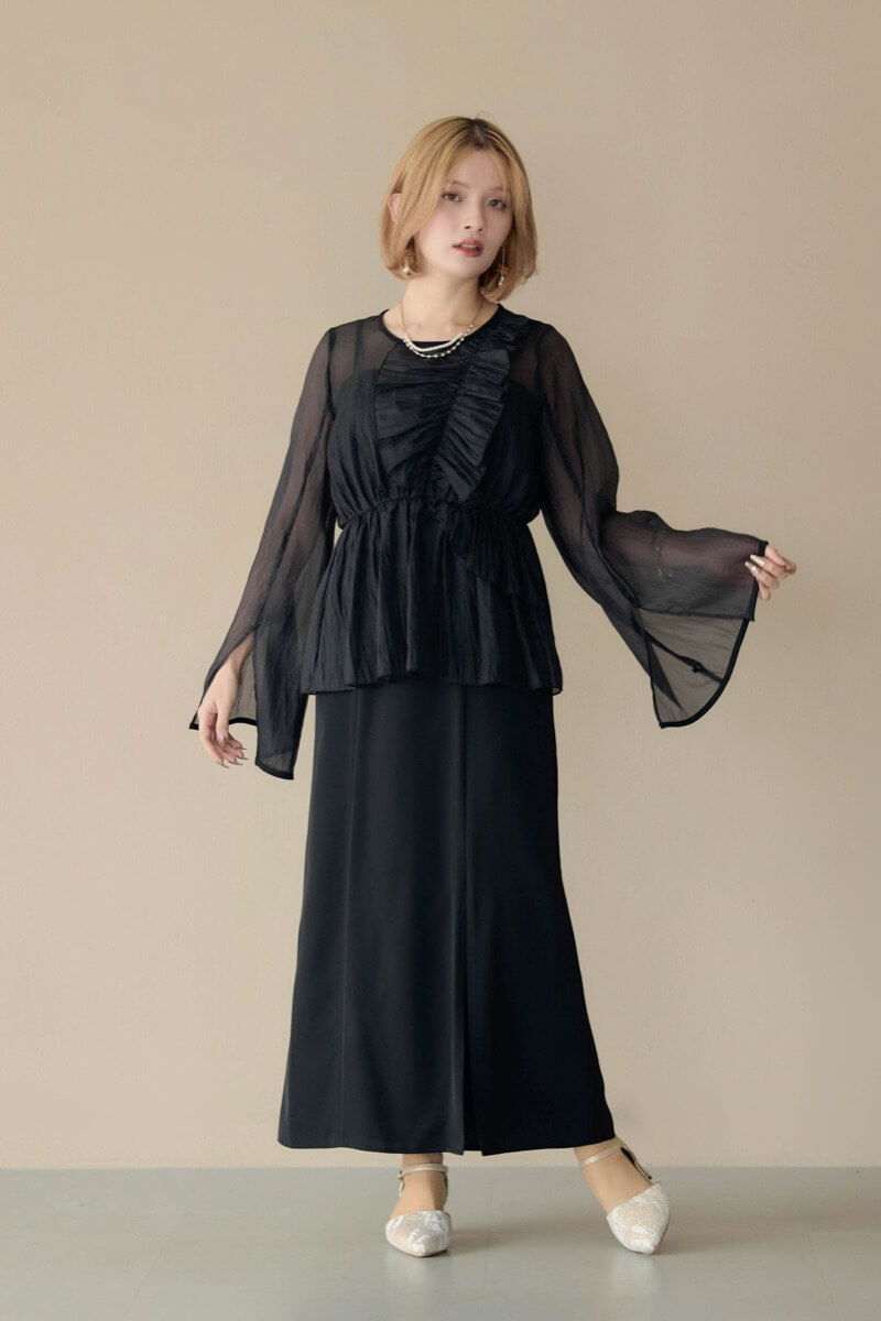 ブラックのフリルトップス付きドレスの商品画像2