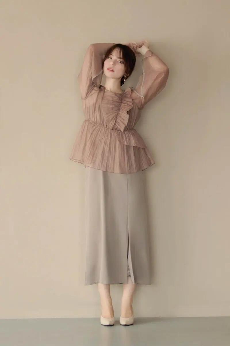 アッシュブラウンのフリルトップス付きドレス | select shop | M