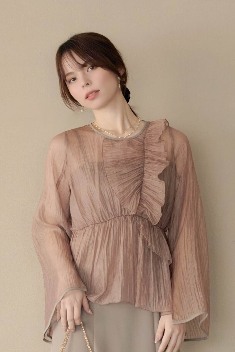 アッシュブラウンのフリルトップス付きドレスの商品画像11