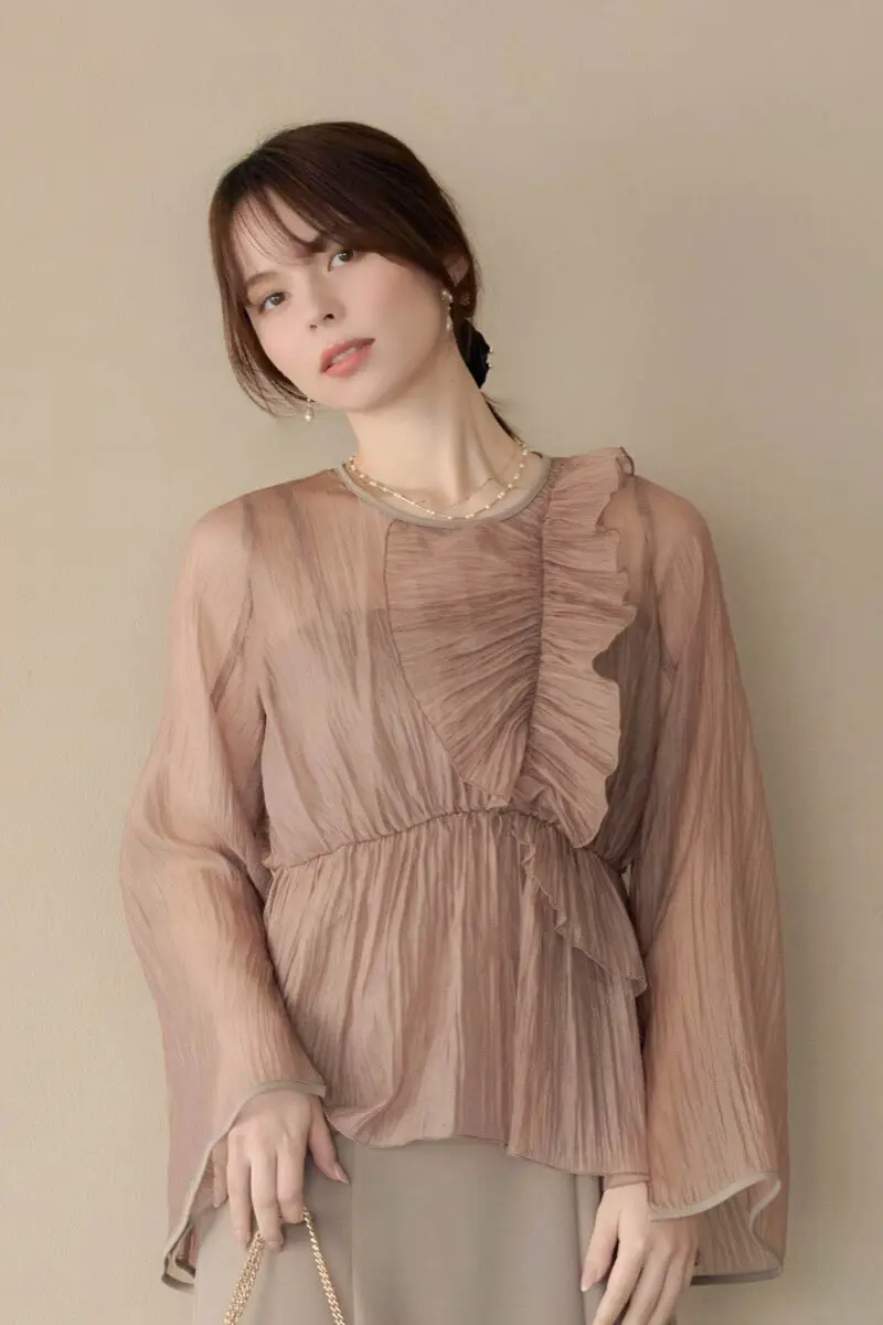 アッシュブラウンのフリルトップス付きドレス | select shop | M