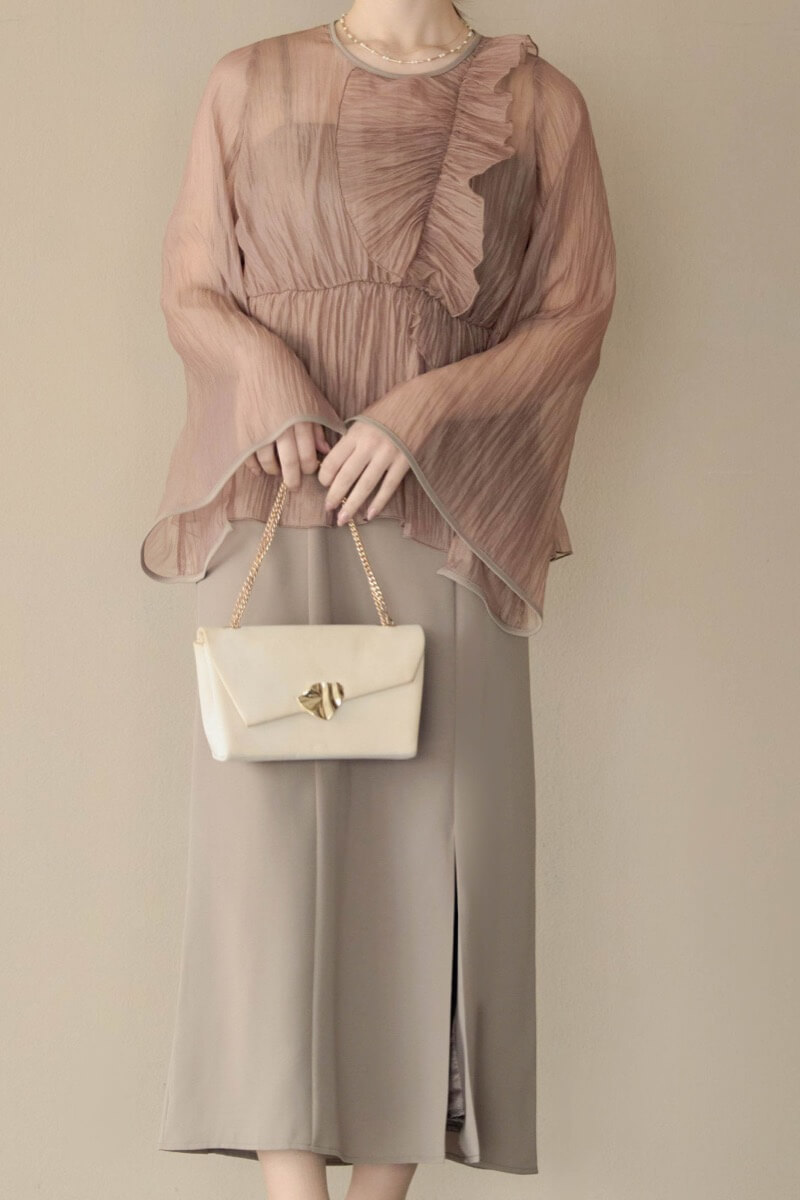 アッシュブラウンのフリルトップス付きドレスの商品画像12