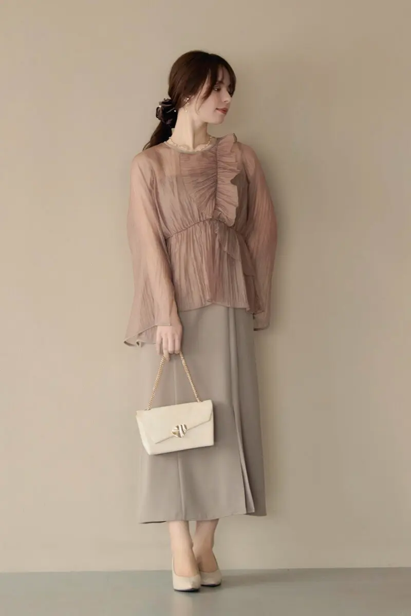 アッシュブラウンのフリルトップス付きドレス | select shop | M