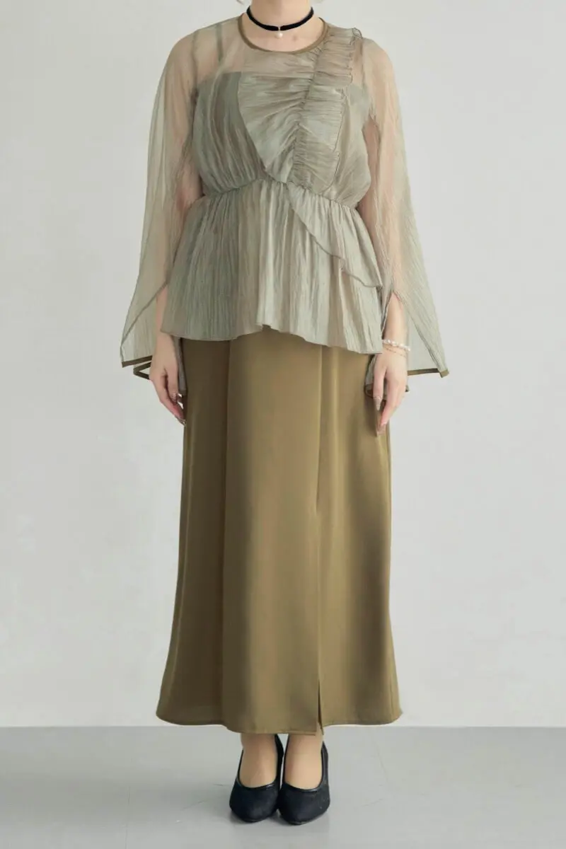 カーキのフリルトップス付きドレス | select shop | M | 結婚式