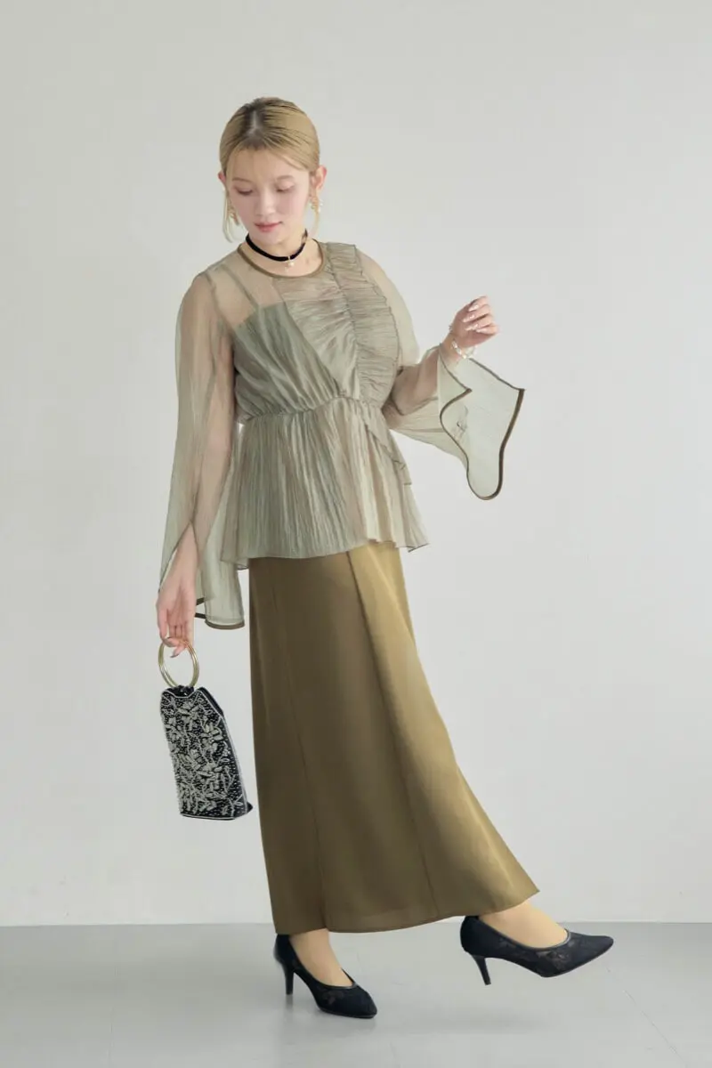 カーキのフリルトップス付きドレス | select shop | M | 結婚式