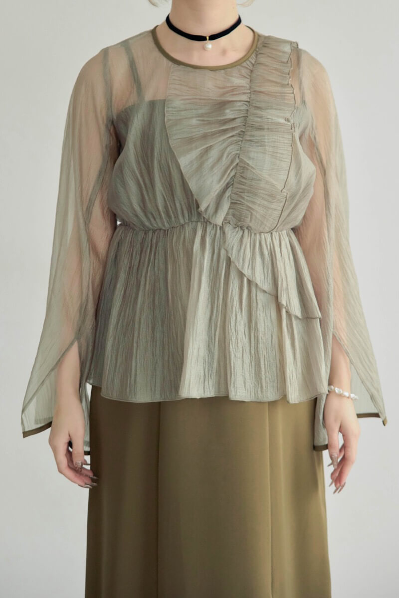 カーキのフリルトップス付きドレスの商品画像5