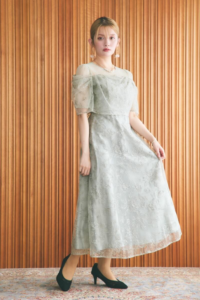 ライトグリーンのドレープラメ刺繍ドレスの商品画像13