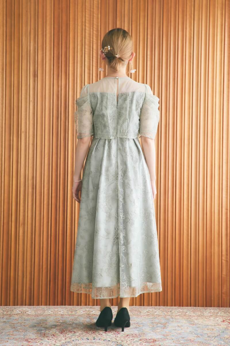 ライトグリーンのドレープラメ刺繍ドレスの商品画像4