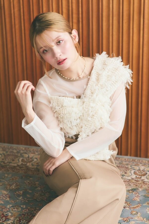 ベージュのフリンジグリッターノットドレス | ANDRESD | M | A-3060