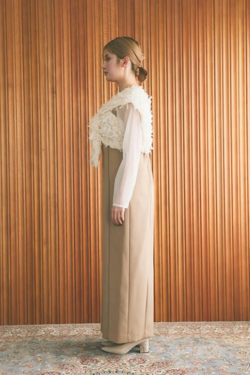 ベージュのフリンジグリッターノットドレス | ANDRESD | M | 結婚式