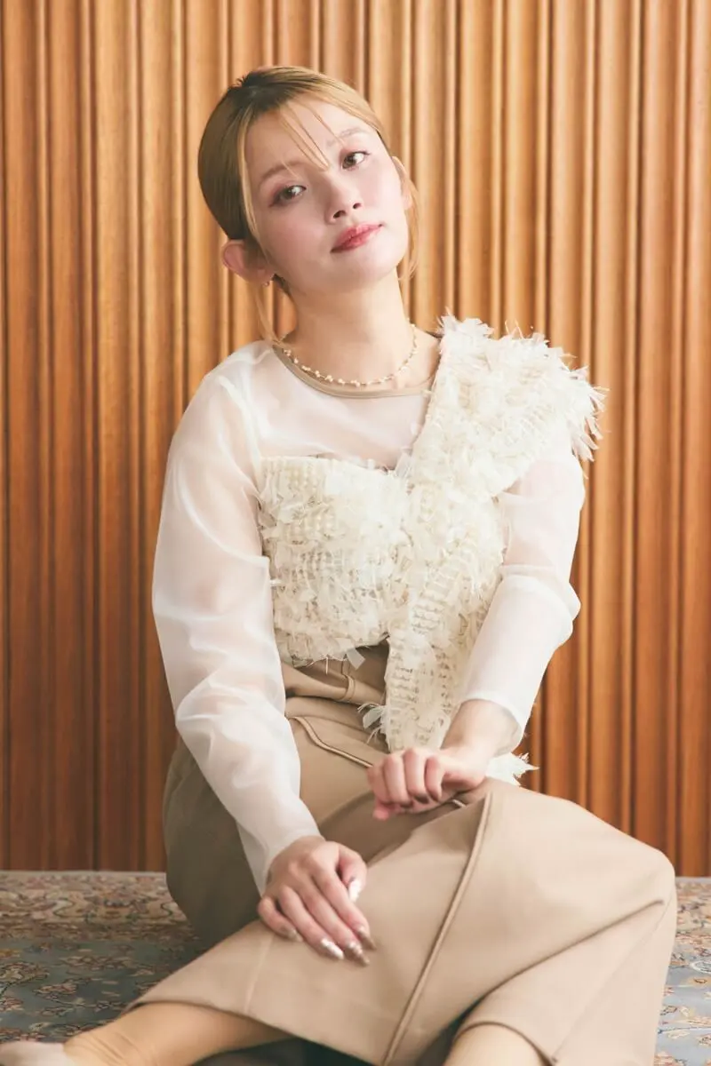 ベージュのフリンジグリッターノットドレス | ANDRESD | M | 結婚式