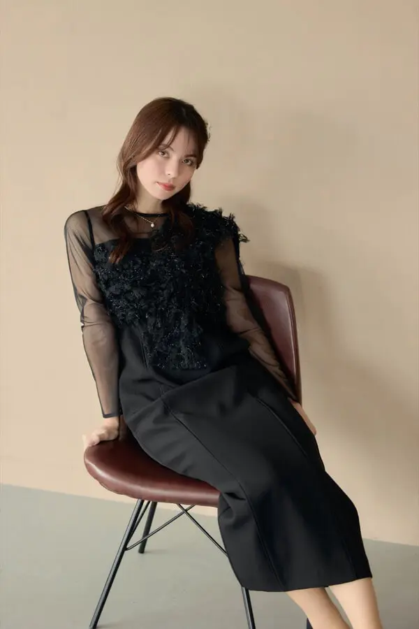 ベージュのフリンジグリッターノットドレス | ANDRESD | M | 結婚式
