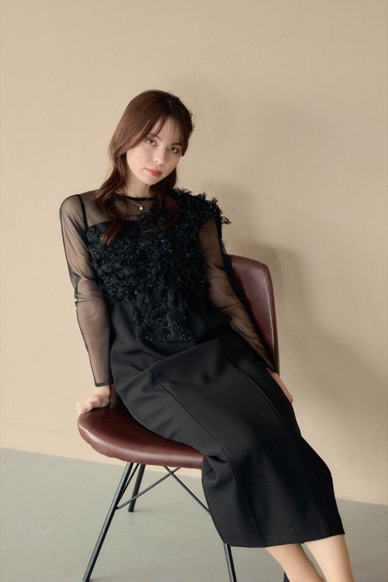 ブラックのフリンジグリッターノットドレス | ANDRESD | M | 結婚式