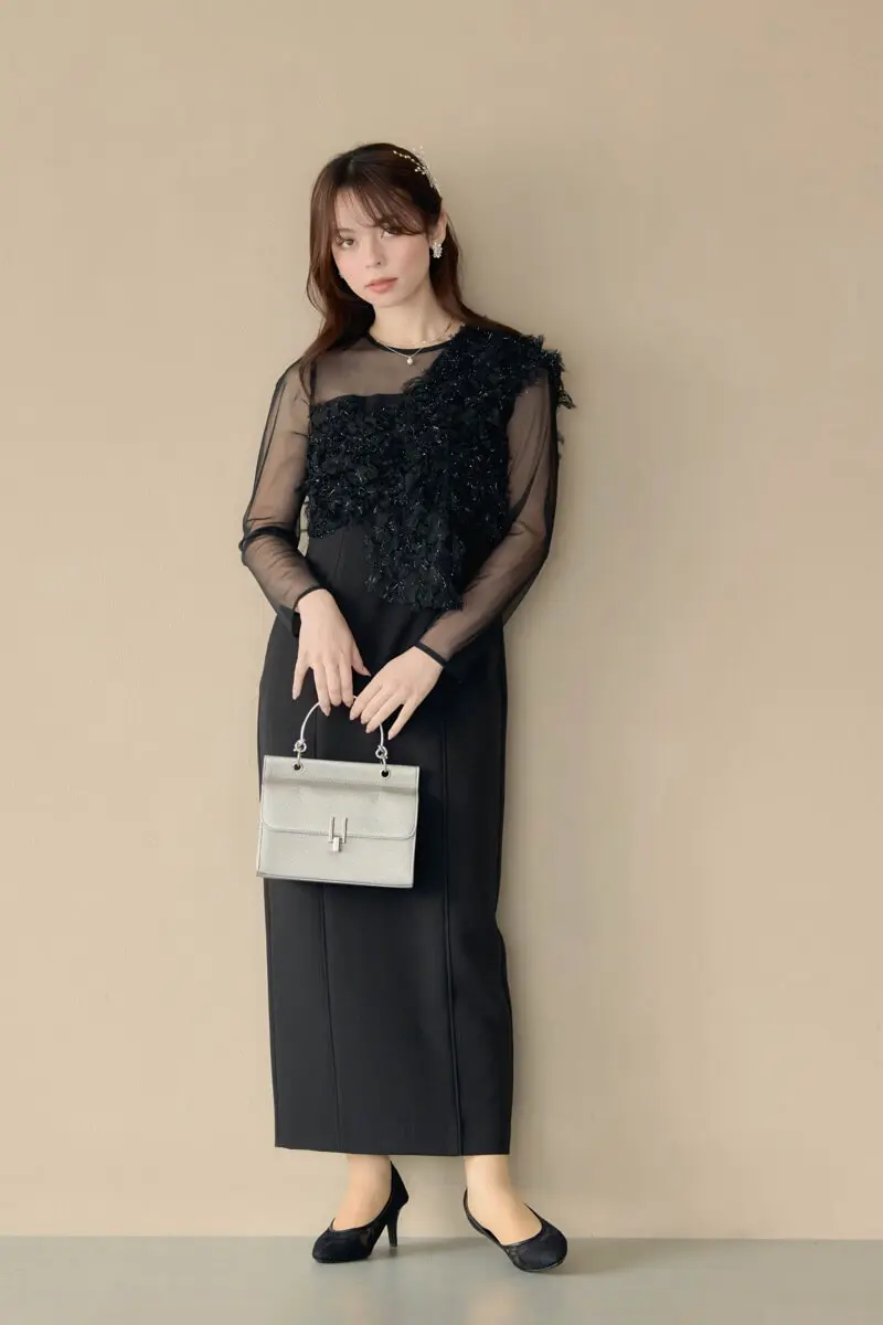 ブラックのフリンジグリッターノットドレス | ANDRESD | M | 結婚式
