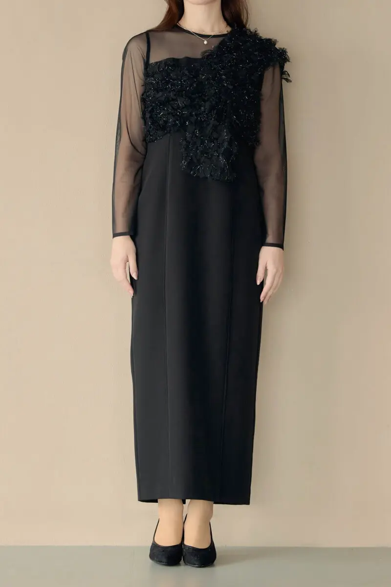 ブラックのフリンジグリッターノットドレス | ANDRESD | M | 結婚式