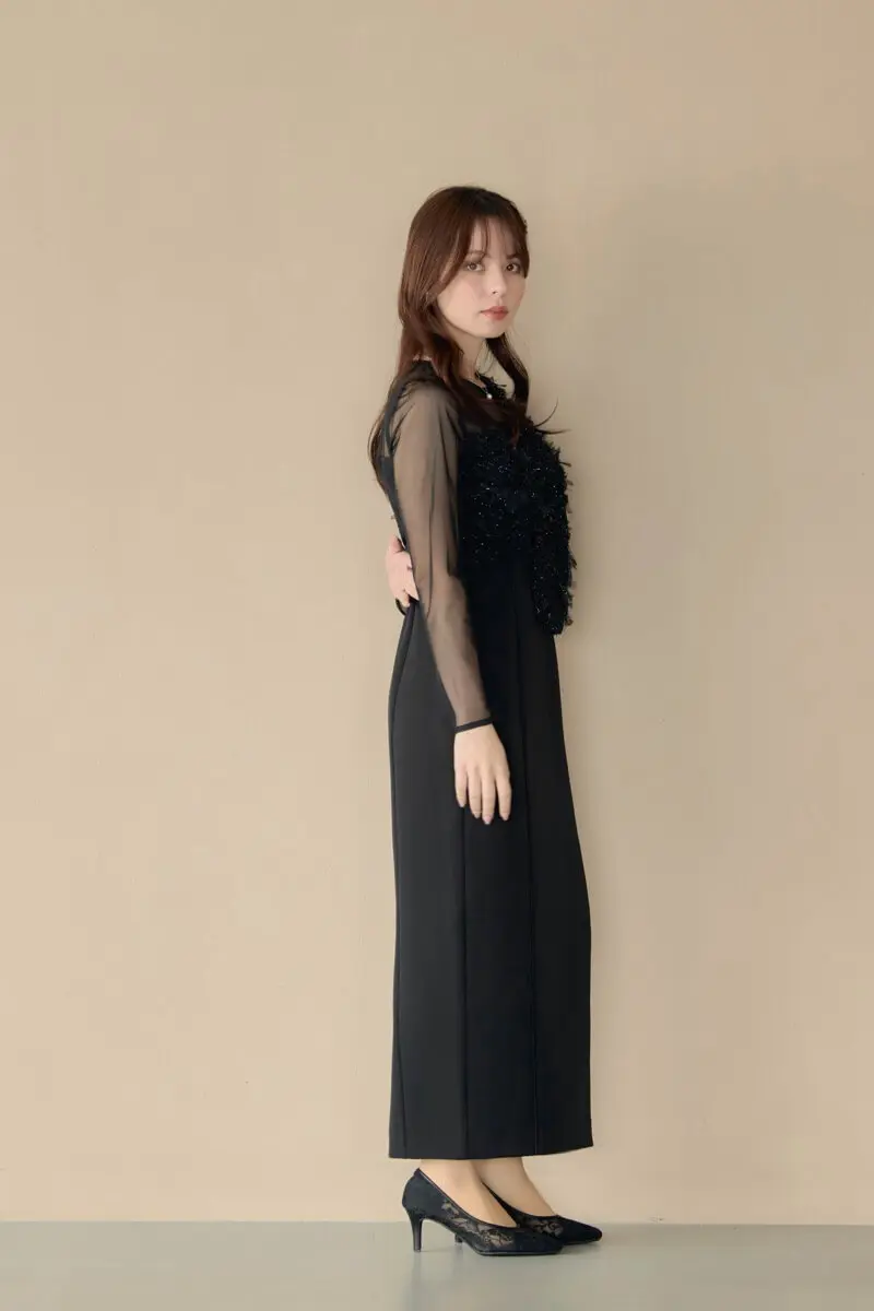 ブラックのフリンジグリッターノットドレス | ANDRESD | M | 結婚式