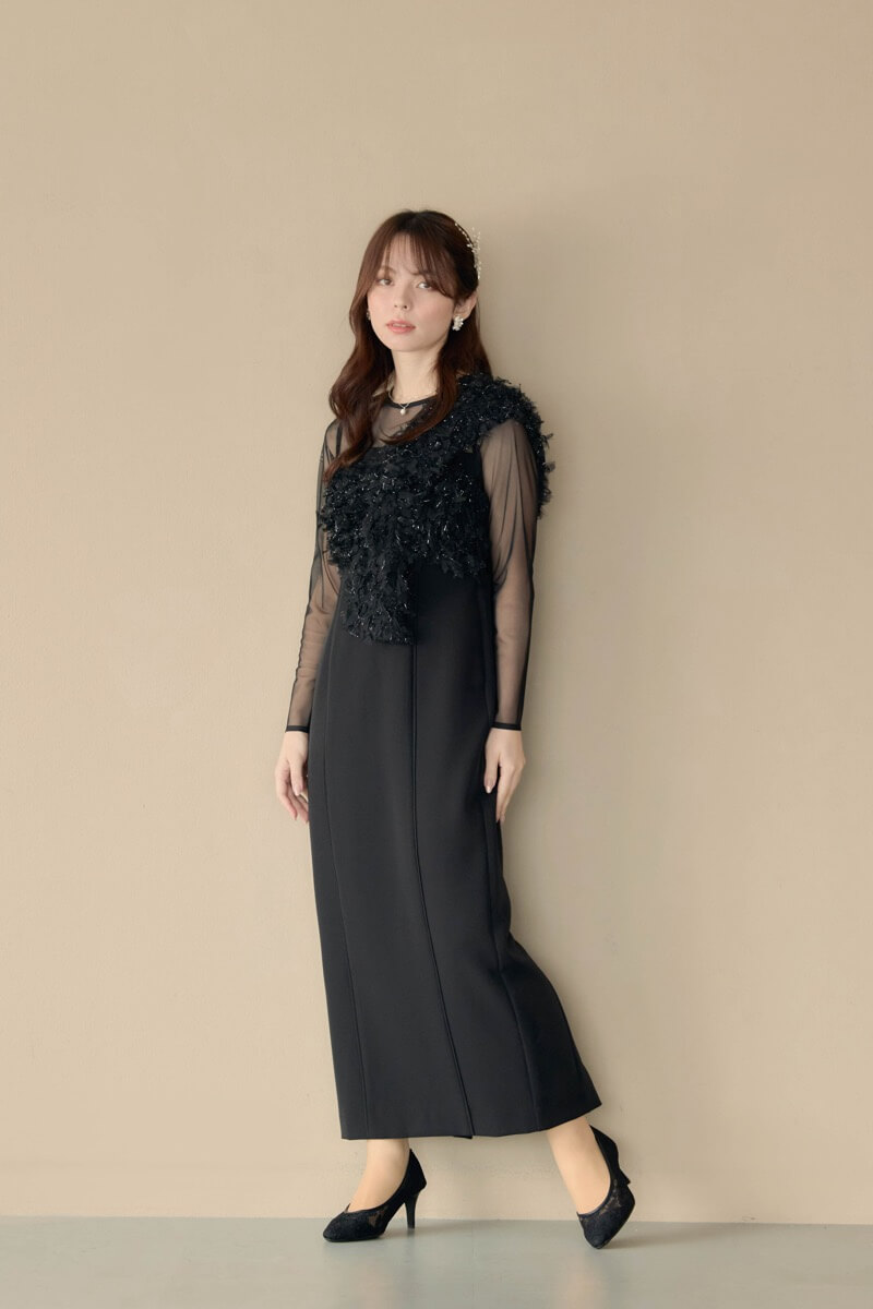 ブラックのフリンジグリッターノットドレス | ANDRESD | M | 結婚式
