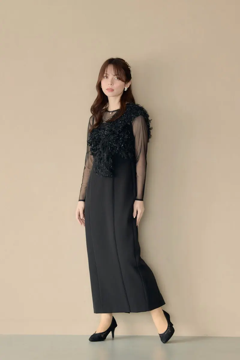ブラックのフリンジグリッターノットドレス | ANDRESD | M | 結婚式